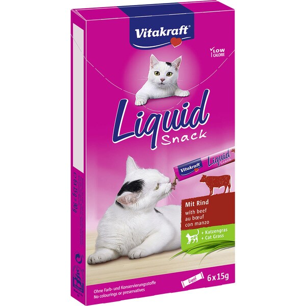 Liquid snack líquido para gatos con ternera y cat grass caja 6 unidades 15 g