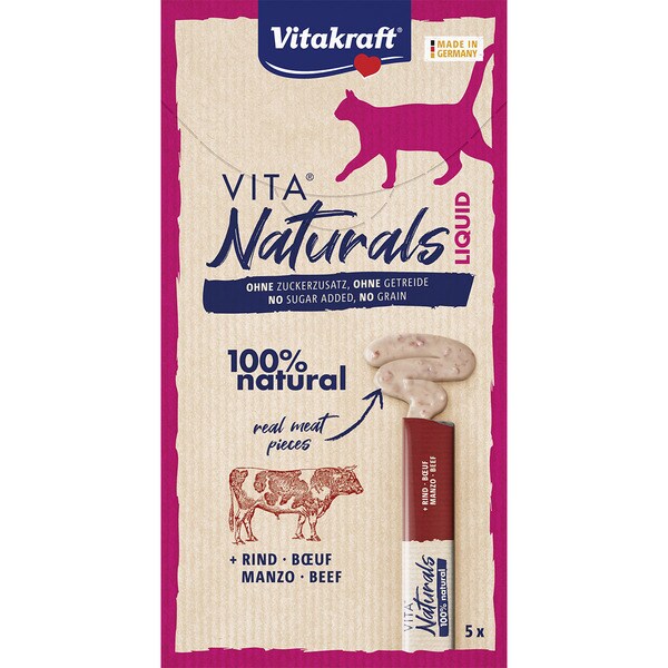 Vita Naturals Liquid snack líquido para gatos con ternera No Grain 5 envases 15 g