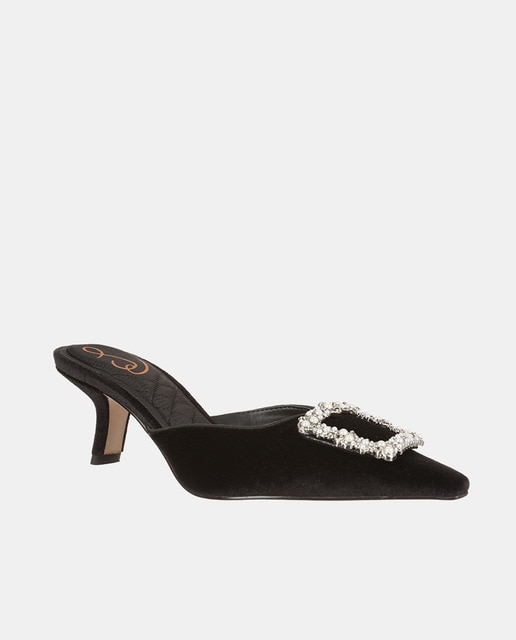 Mules Brit Luster de mujer en textil con adorno de pedrería y tacón de aguja
