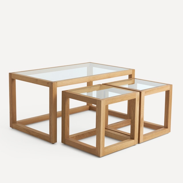 Set mesa de centro con 2 auxiliares de madera de roble Franklin El Corte Inglés