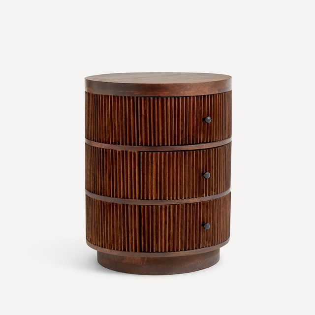 Mesita de noche de madera de mango con 3 cajones Curve Room - El Corte Inglés