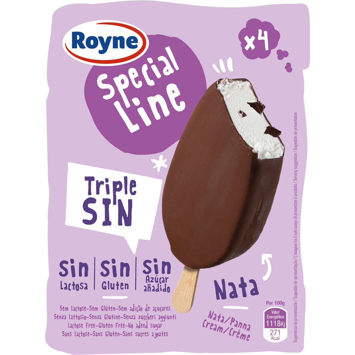 Special Line bombón helado de nata sin lactosa, sin gluten y sin azúcar añádido 4 unidades