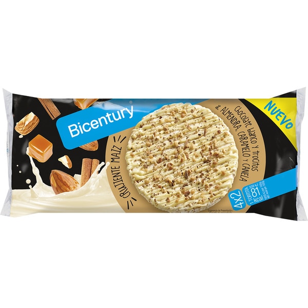 White chocolate pancake with pieces of almond, caramel and cinnamon 4x2 packs container 140 g