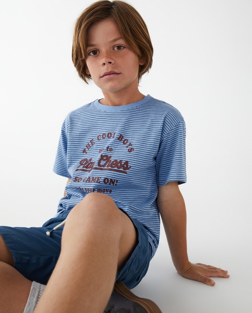 Boys' striped T-shirt with printed front
