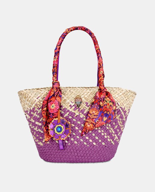 Tan plaited raffia market tote with handkerchief detail - Matthew Williamson for Kurt Geiger