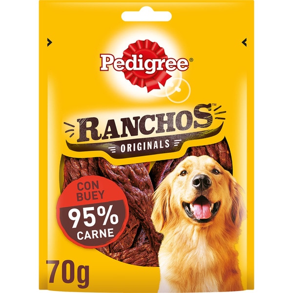 Ranchos Originals Snacks für Hunde in Streifen mit Ochse Behälter 70 g