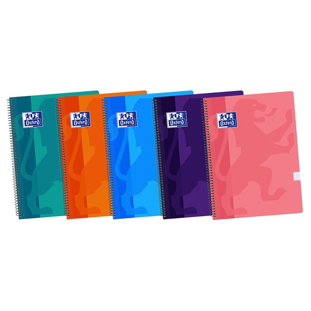 Cuaderno formato folio con 80 hojas cuadrícula 4x4 con margen y tapas de plástico Oxford surtido colores tendencia.