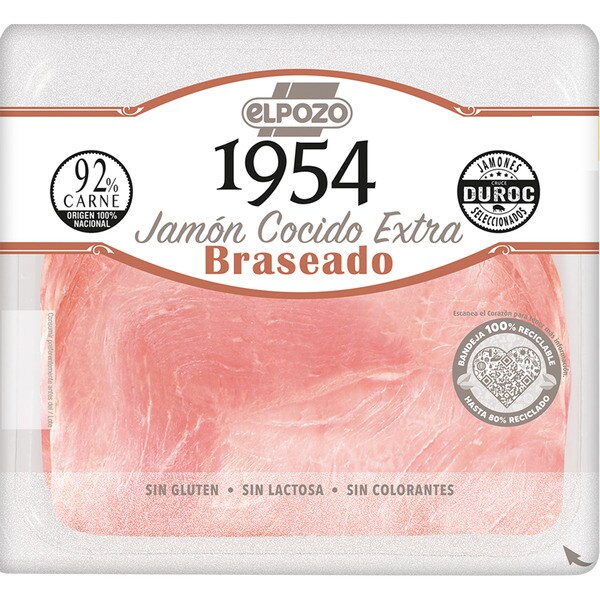 ELPOZO Edición 1954 jamón cocido extra braseado sabor ahumado raza Duroc en lonchas envase 120 g sin gluten sin lactosa