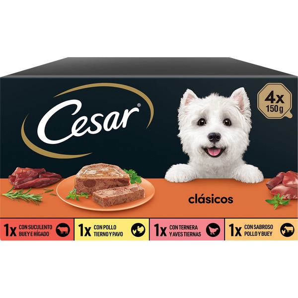 clásicos selección comida húmeda para perros pack con pollo tarrina 150 g con buey tarrina 150 g con ternera y pollo 150 g con cordero y pavo 150 g