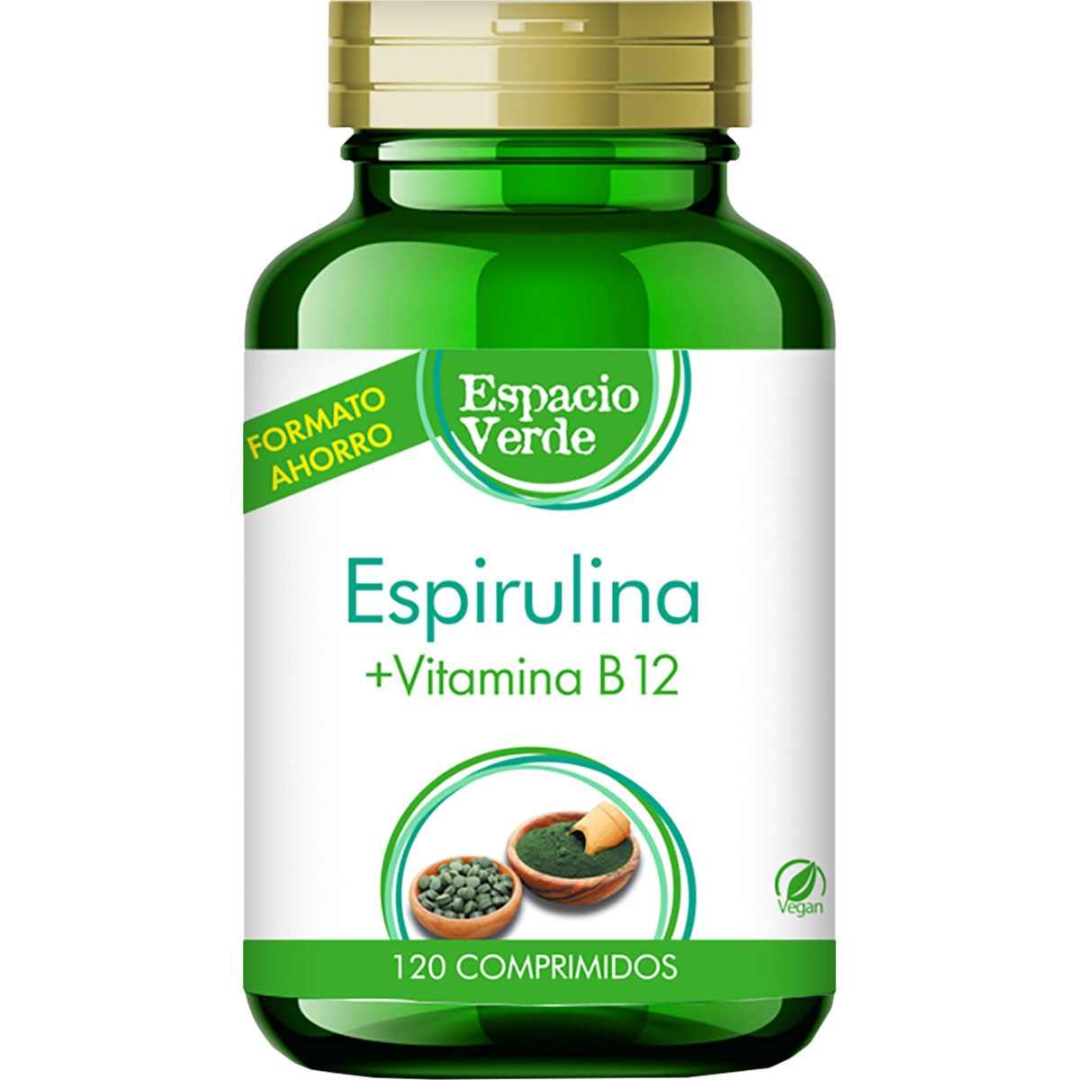 Espirulina con vitamina B12 bote 120 comprimidos · ESPACIO VERDE