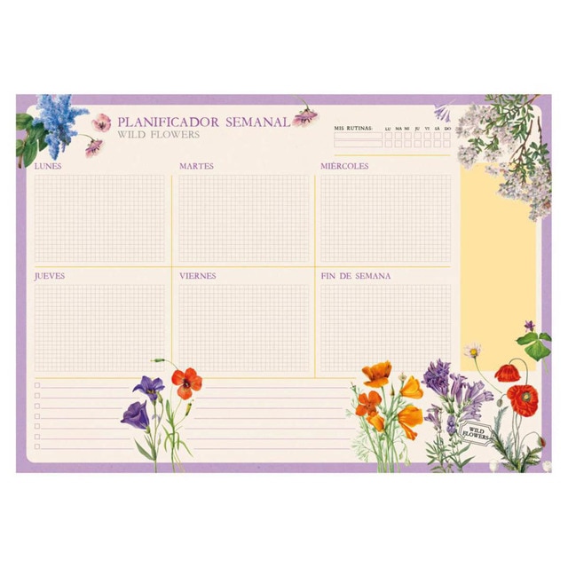 Bloc planificador semanal a3 Botanical Wild Flowers Kokonote blanco.