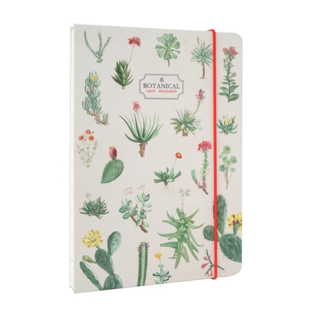 Cuaderno encuadernación artesanal A5 Botanical Cacti and Succulents Kokonote verde y beige.