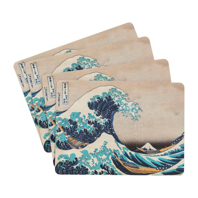 Set 4 salvamanteles Hokusai Kokonote azul y beige.