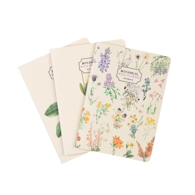 Pack 3 cuadernos a6 Botanical Wild Flowers Kokonote blanco.