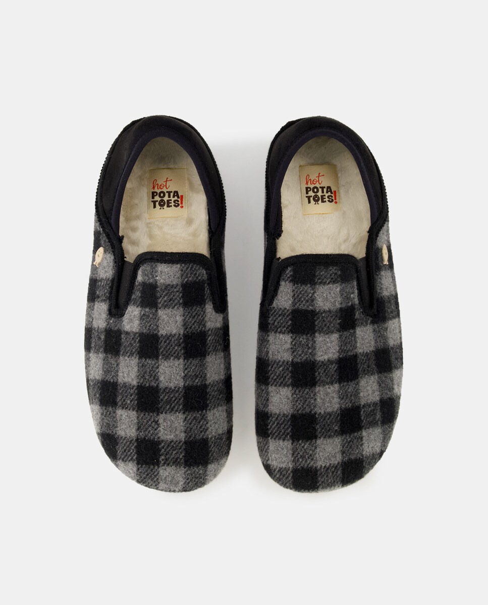 Pantufas Tipo Babuchas com Estampado aos Quadrados Cinzento-4