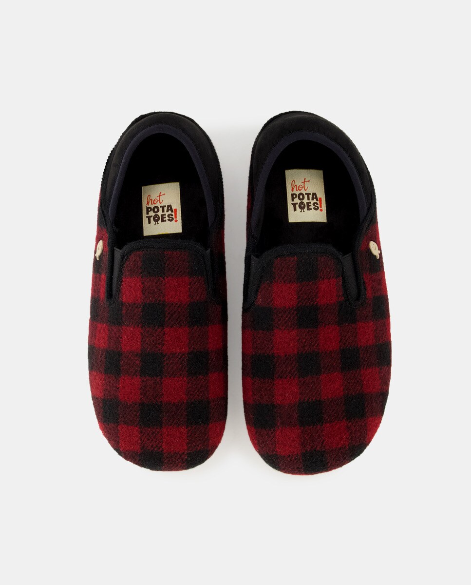 Pantufas Tipo Babuchas com Estampado aos Quadrados Bordeaux-4