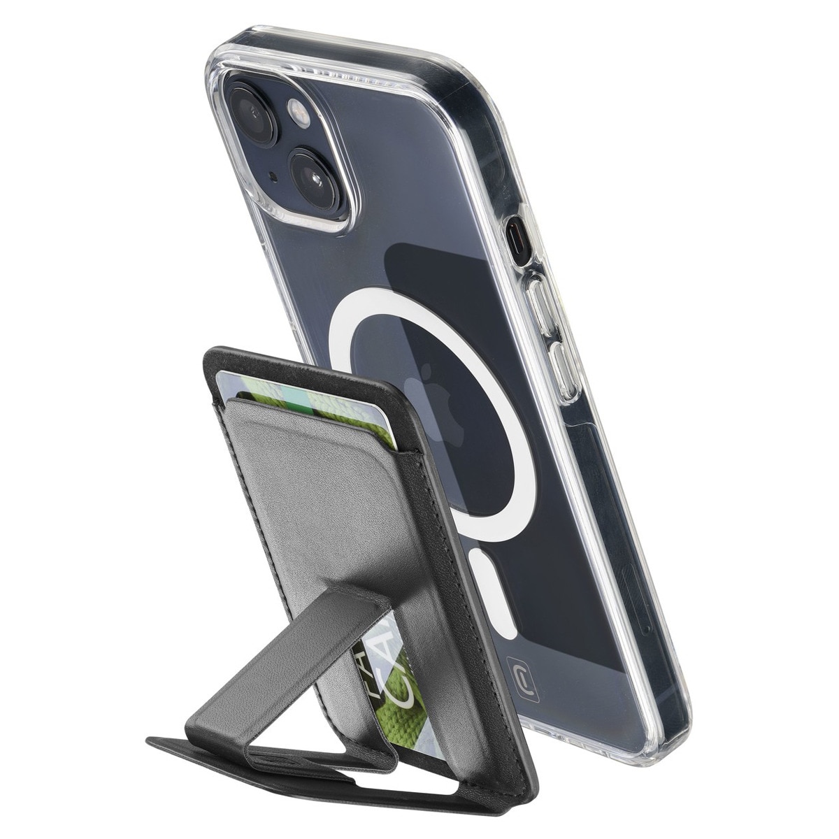 Tarjetero magnético Cellular Line Pocket Stand Mag compatible con MagSafe negro Negro-1