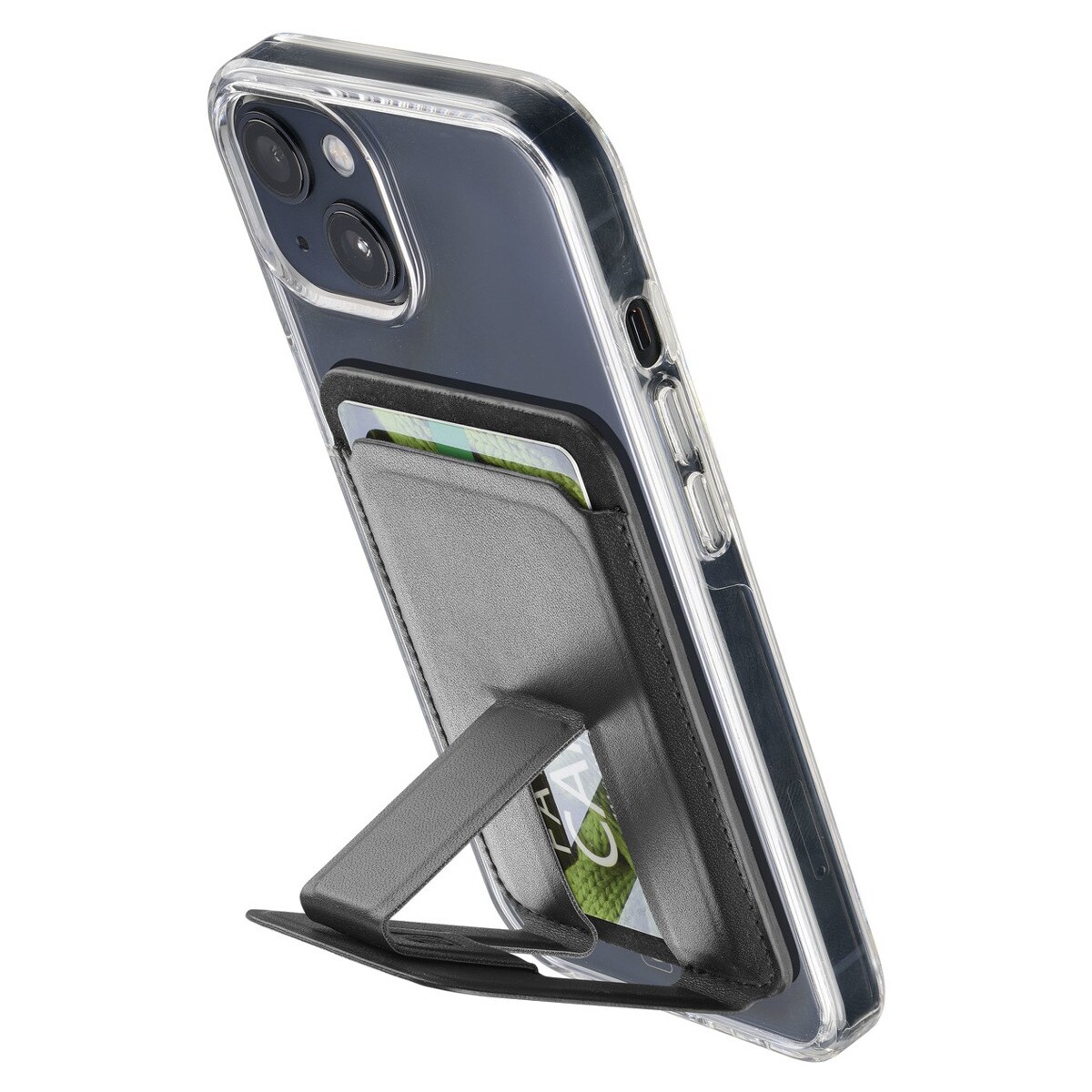 Tarjetero magnético Cellular Line Pocket Stand Mag compatible con MagSafe negro Negro-3