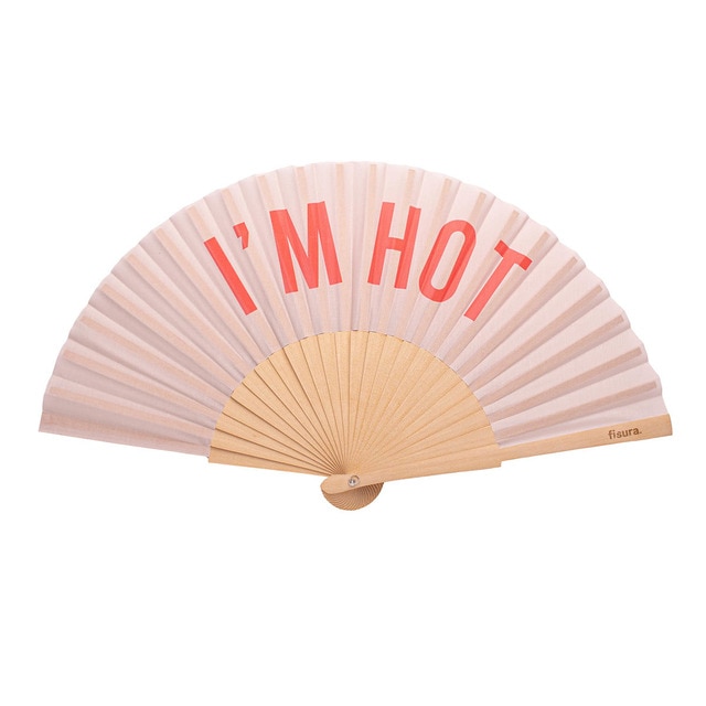 Abanico Fisura I'm hot beige y rojo.