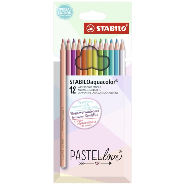 Estuche con 12 lápices de color acuarelable saquacolor Pastellove Collection STABILO multicolor.