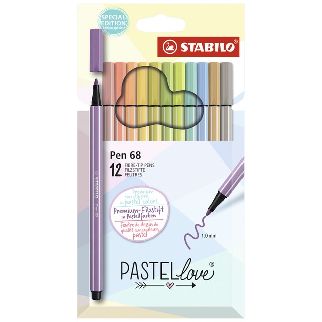 Estuche con 12 rotuladores premium Pen 68 Pastellove Collection STABILO multicolor.