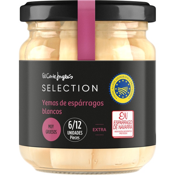 Weiße, sehr dicke Spargelspitzen g.g.A. Navarra 6-12 Stück Flacon 110 g netto Abtropfgewicht