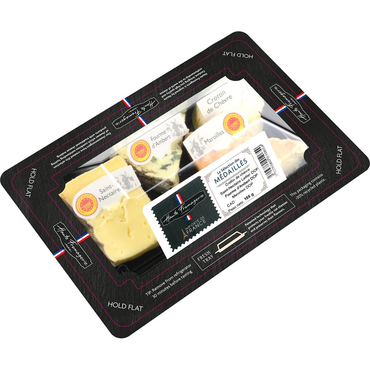 Tabla de quesos franceses Crottin de Chevre, Saint Nectaire Laitiere