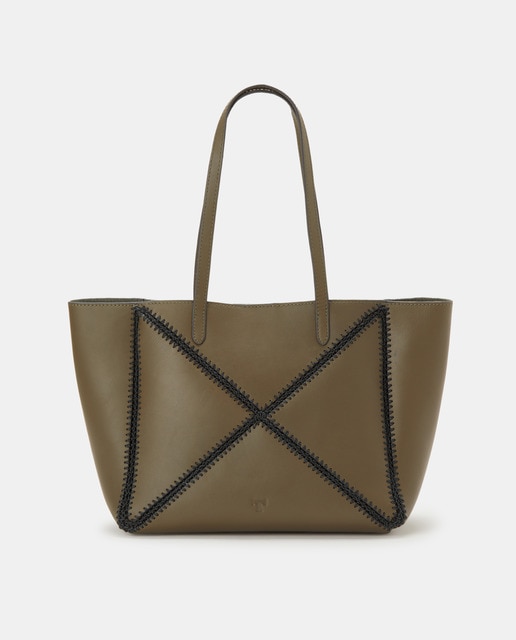 Bolso de hombro tipo shopper en color kaki