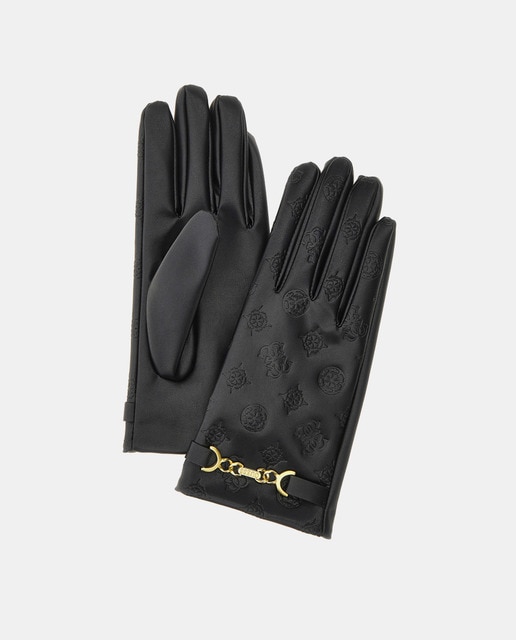 Guantes en negro con logo grabado y detalle en muñeca