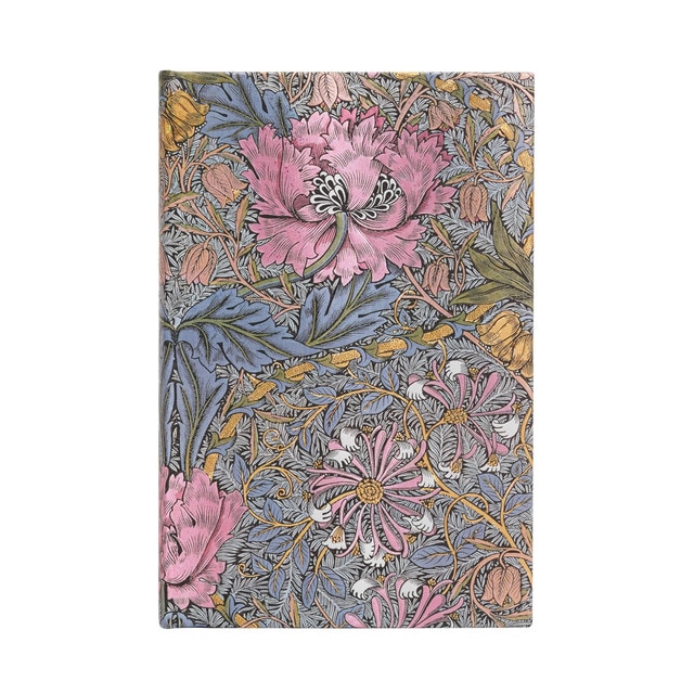 Libreta Morris Madreselva Rosa Mini (95x140x18mm) rayada de 176 páginas y cierre con banda elástica cortes del libro impresos Paperblanks multicolor.