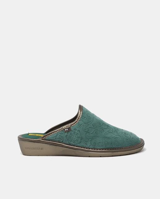 Zapatillas de casa abiertas de mujer en textil con dibujo