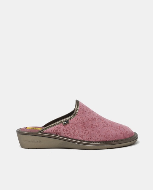 Zapatillas de casa abiertas de mujer en textil con dibujo