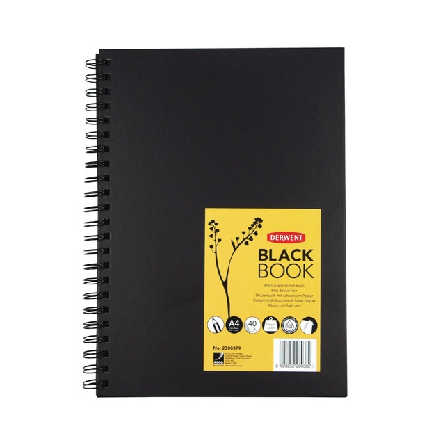 Cuaderno de dibujo con papel negro A4, 40 hojas 200 grs Derwent.