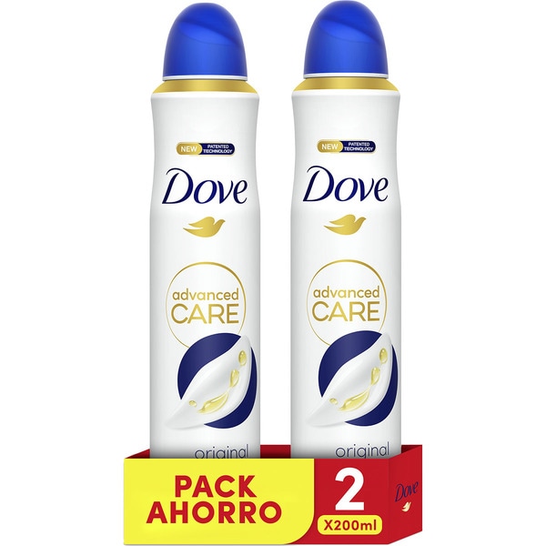 DOVE Advanced Care desodorante Original sin alcohol anti-transpirante 48h pack 2 spray 200 ml