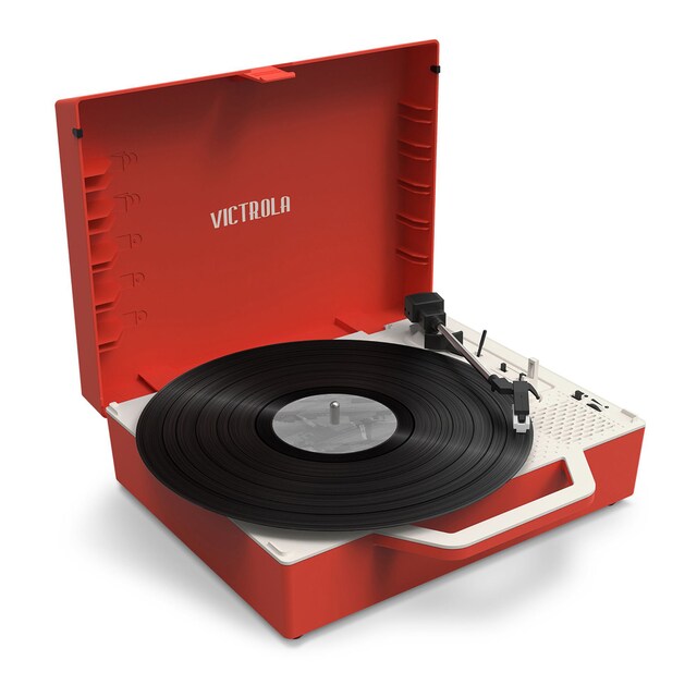 Tocadiscos de maleta Victrola Re-Spin de material sostenible con Bluetooth rojo