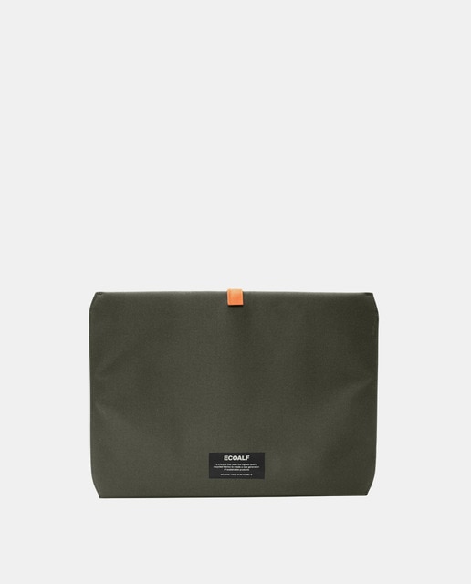 Funda grande para portátil de materiales reciclados en verde militar