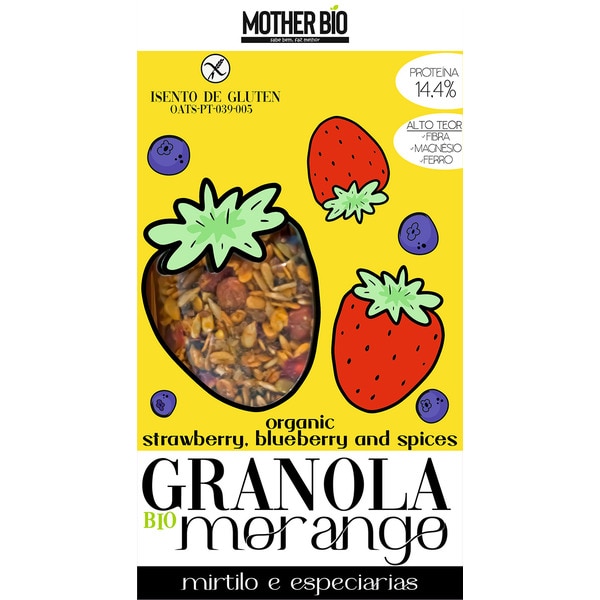 Granola Bio Morango, Mirtilo e Especiarias embalagem 00350 g