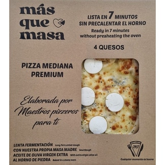 MAS QUE MASA pizza mediana premium 4 quesos de fermentación lenta envase 560 g