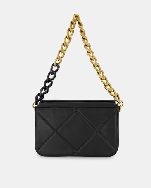 Bolso de hombro mediano acolchado negro con bandolera extraíble