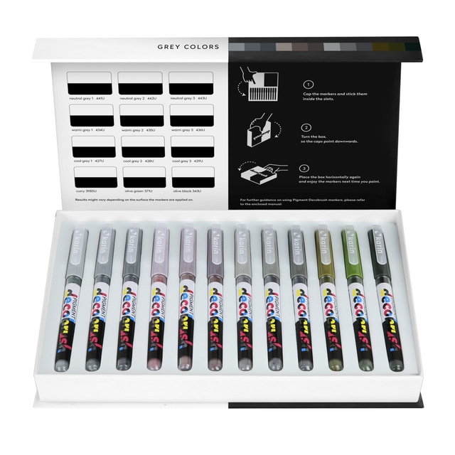 Rotuladores lettering pigmento decobrush 12 colores grises Karin.