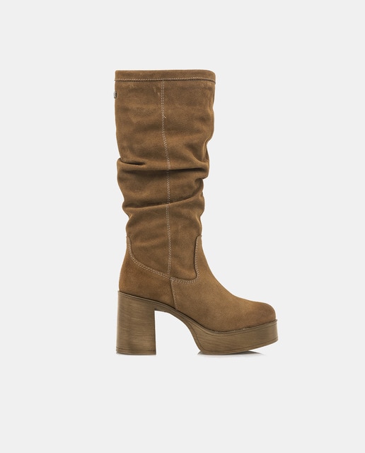 Botas de mujer en piel con caña alta plataforma y tacón bloque