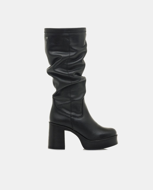 Botas de mujer en piel con caña alta plataforma y tacón bloque