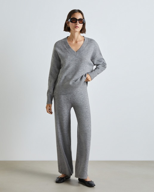 Jersey de punto con cuello pico mujer