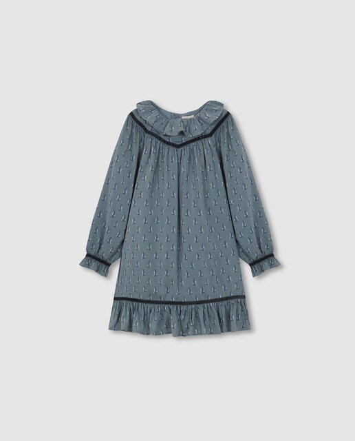 Printed viscose dress with collar