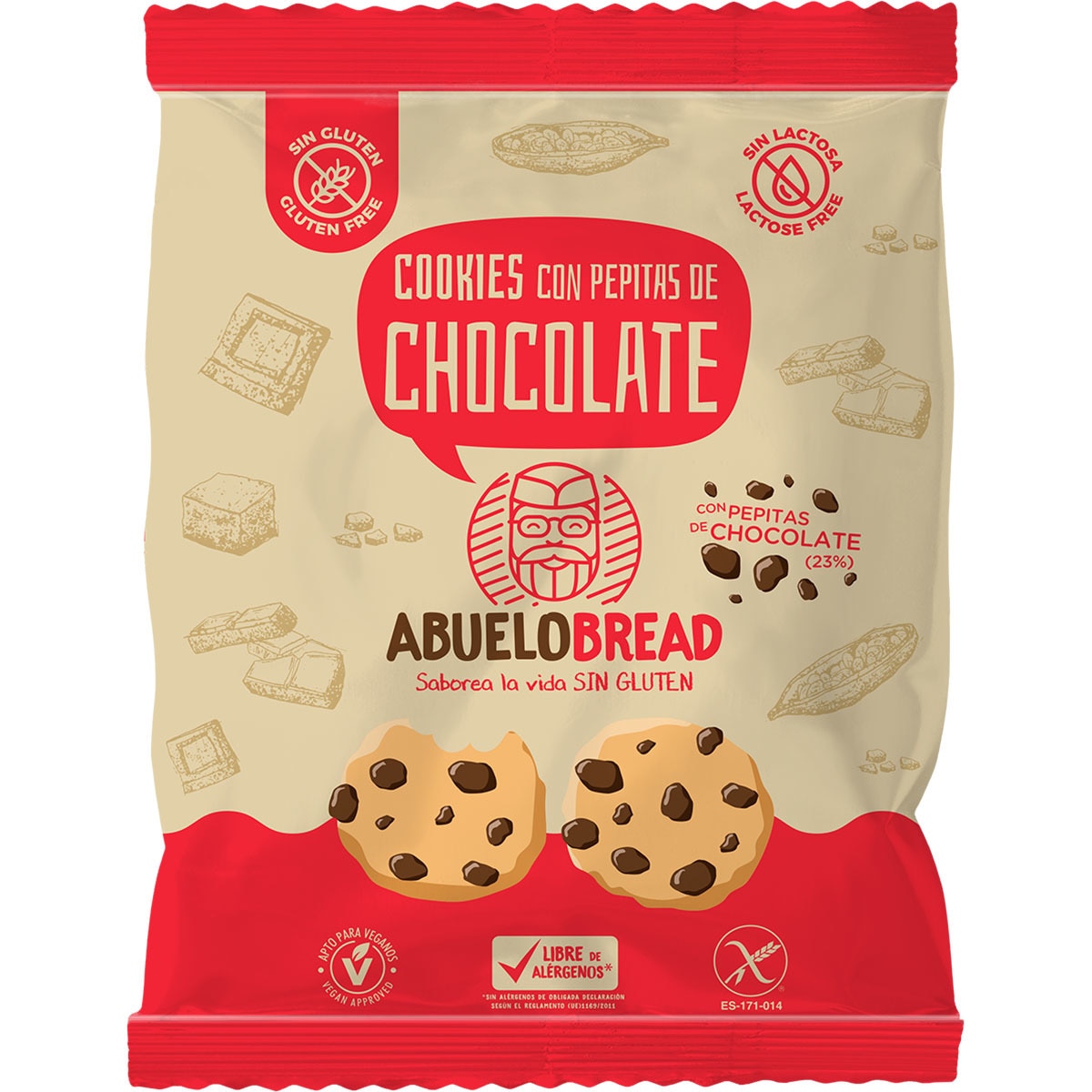 Cookies con pepitas de chocolate sin gluten y sin lactosa bolsa 150 g