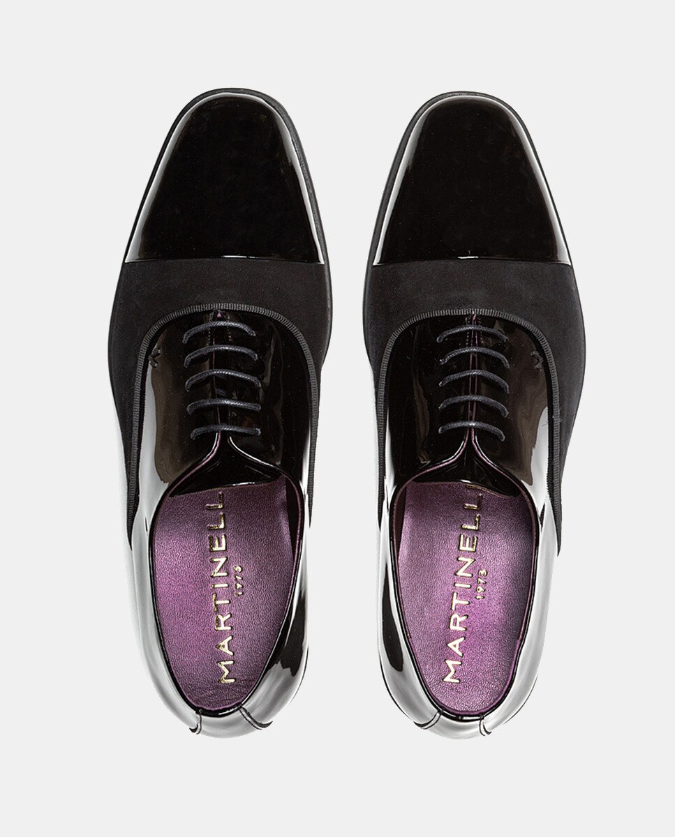Sapatos de Atacadores Charlestown com Biqueira Direita e em Verniz e Camurça Preto-6