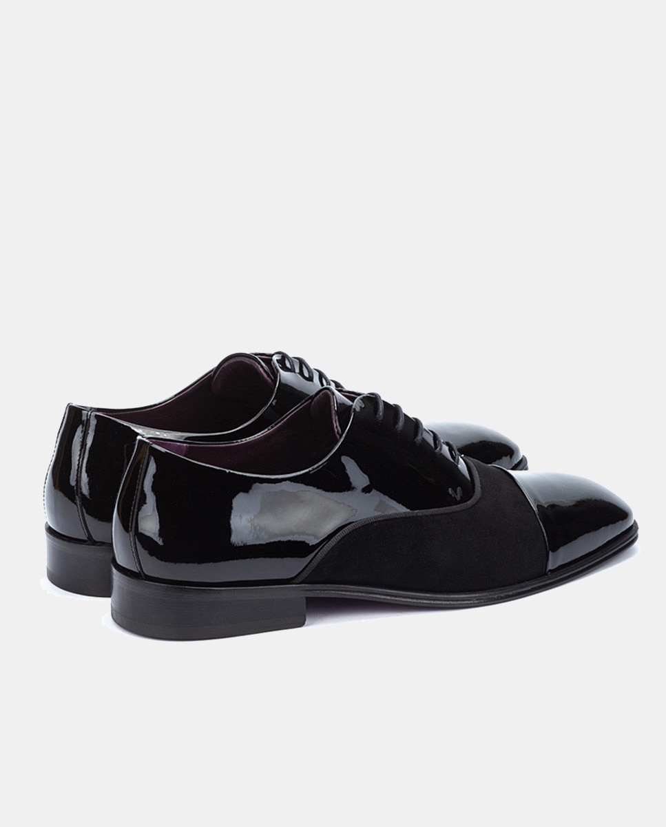 Sapatos de Atacadores Charlestown com Biqueira Direita e em Verniz e Camurça Preto-2