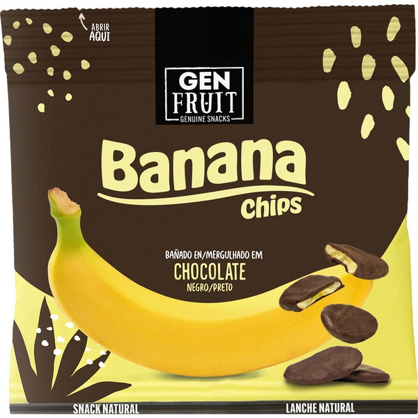 GENUINE COCONUT plátano chips bañado en chocolate negro bolsa 45 g