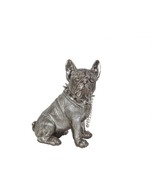 Figura perro resina plateado