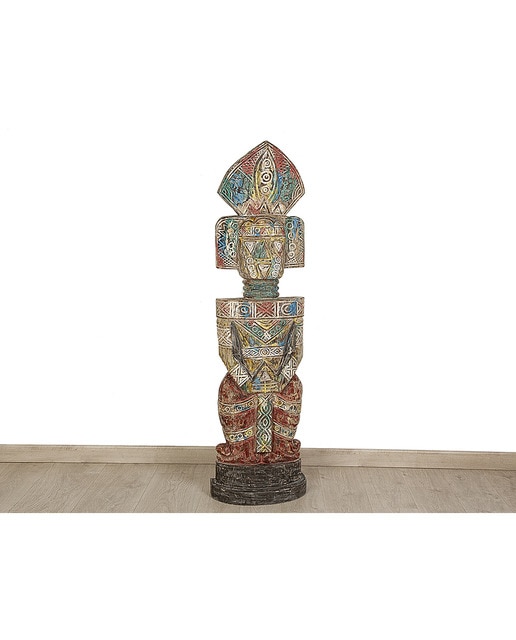 Escultura pie tribal madera colores